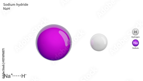 Molecule: Sodium Hydride. Molecular structure. Formula: NaH. Chemical model: Ball and stick. White background. 3D illustration. photo