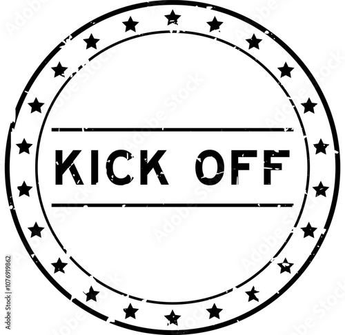 Grunge black kick off word round rubber seal stamp on white background