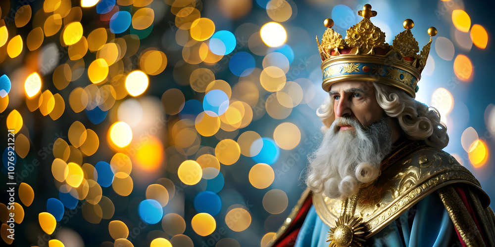 Fototapeta premium Bokeh Background Reyes Magos Radiant Halos Cinematic Camera Tilt Copy Space Ads Magazine Covers Holiness Wisdom Photo Stock Concept Visuals