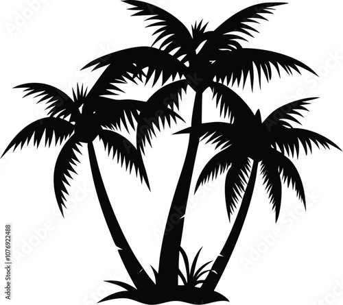 palm, tree, tropical, beach, vector, summer, silhouette, island, illustration