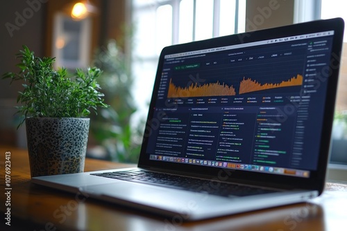 Laptop with a Data Chart on the Screen