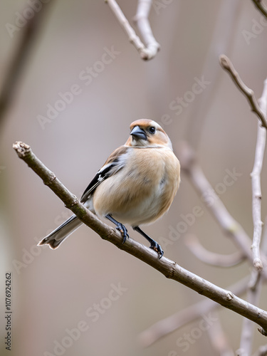 Hawfinch on a branch in the forest in Noord Brabant in the south of the Netherlands photo