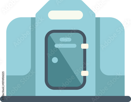 Cryogenic chamber standing open with closed door icon in flat style on a white background