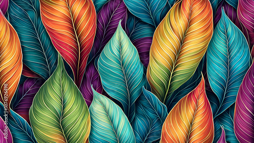 pattern with colorful tropical leaves.