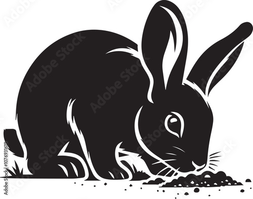 Curious rabbit sniffing the ground vector design