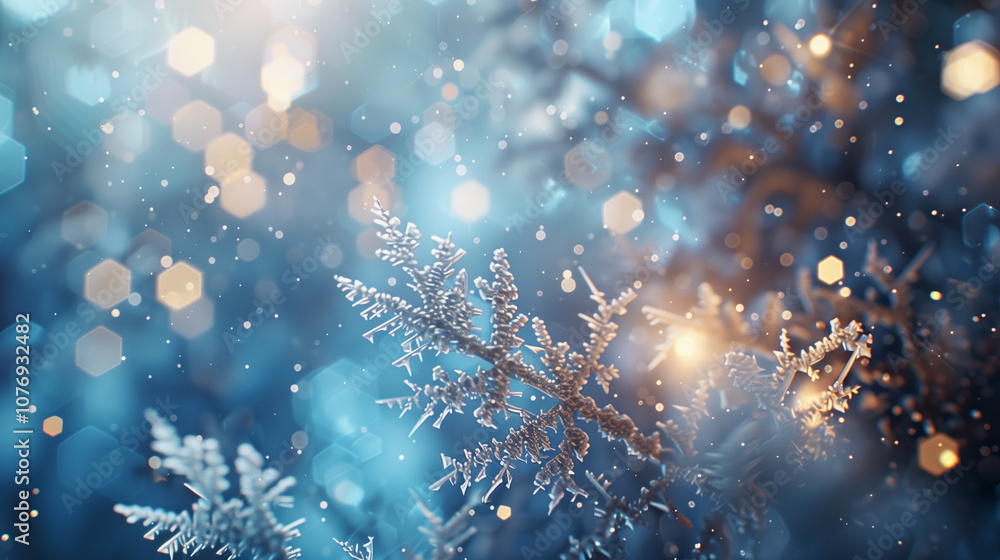 Winter Scene with Sparkling Ice Crystals and Bokeh Lights Winter Scene with Sparkling Ice Crystals and Bokeh Lights