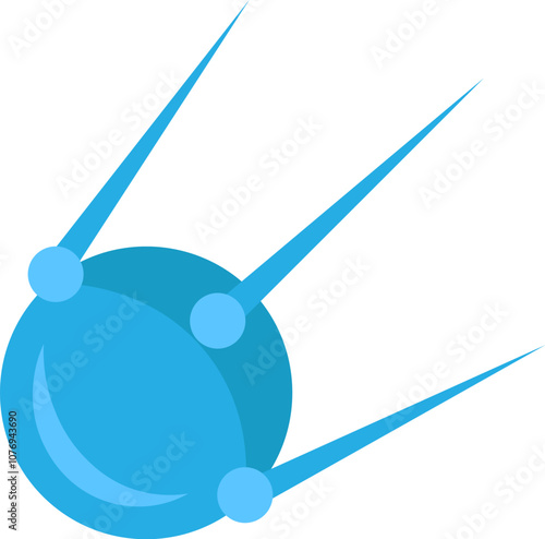 Obsolete orbital satellite for broadcasting first radio signal icon. First spacecraft launched into Earth orbit element. Simple flat vector isolated on white background