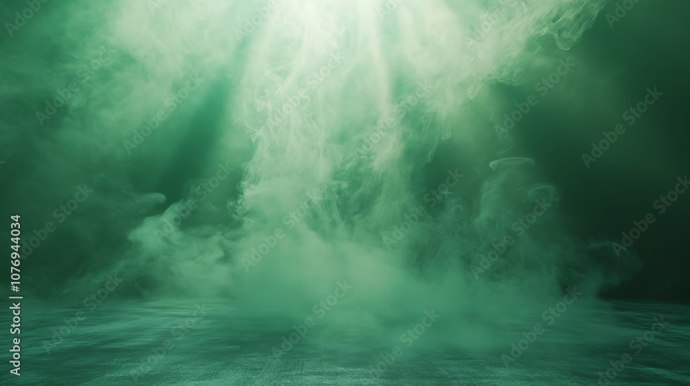 Obraz premium Mysterious green fog emits an ethereal glow, creating a surreal underwater atmosphere ideal for creative projects.