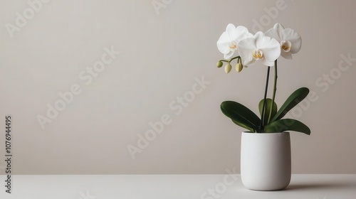 Wallpaper Mural Single white orchid in a simple white vase, minimal and elegant, isolated on a clean backdrop Torontodigital.ca