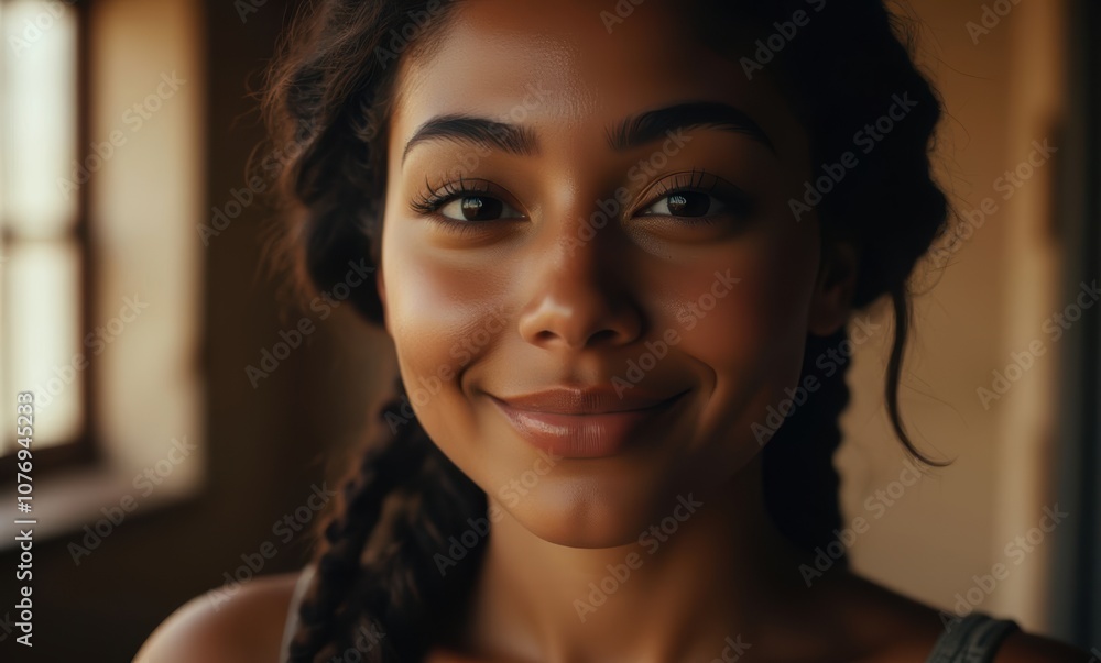 Smiling woman with braided hair Smiling woman with braided hair