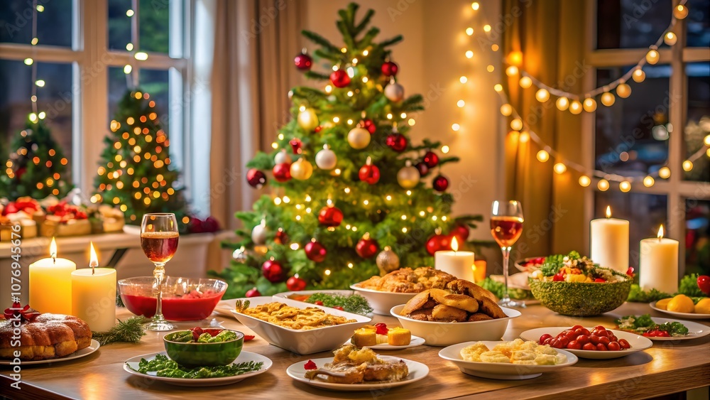 Obraz premium Cozy Christmas Dinner Scene background