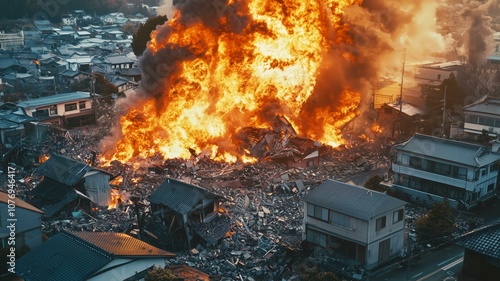 巨大地震による日本家屋の倒壊 photo