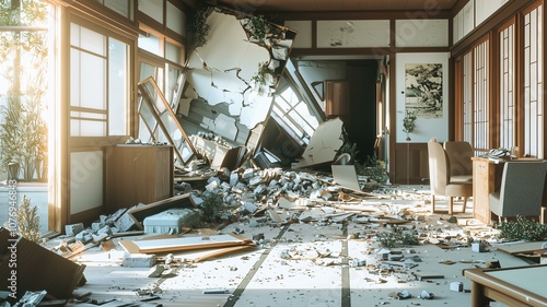 巨大地震による日本家屋の倒壊 photo