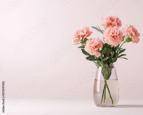 Wallpaper Mural Clear vase with soft blush carnations, minimalist and elegant, isolated on a neutral backdrop Torontodigital.ca