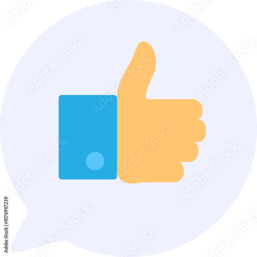 Thumbs up gesture inside speech bubble icon. Recognition of correctness of opinion with special gesture like element. Simple flat vector isolated on white background