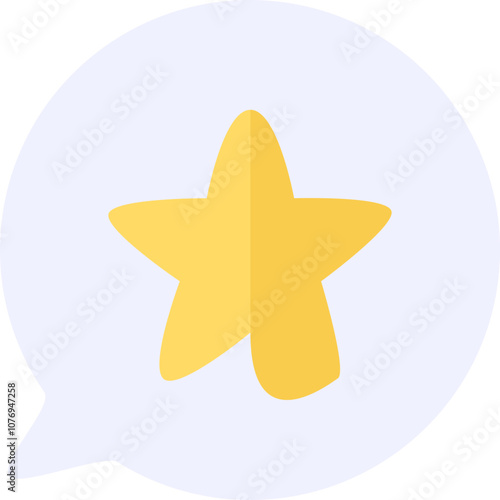 Yellow pentagonal star icon inside speech bubble icon. Instruction to add material to Favorites element. Simple flat vector isolated on white background