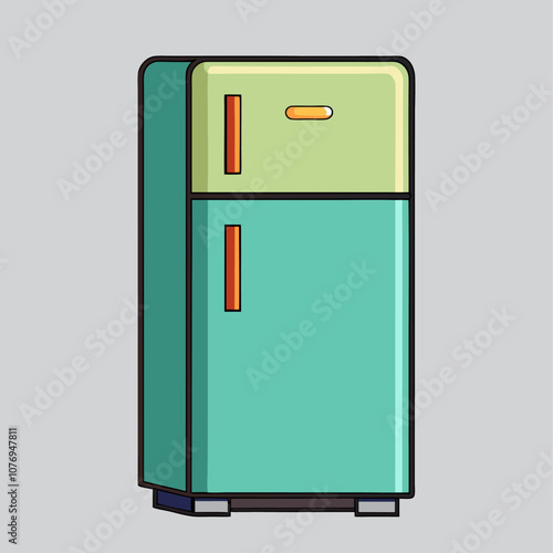 green fridge with orange handles