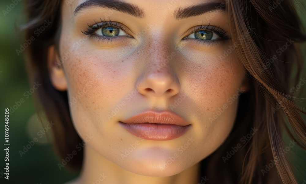 Close-up of a young woman with freckles Close-up of a young woman with freckles