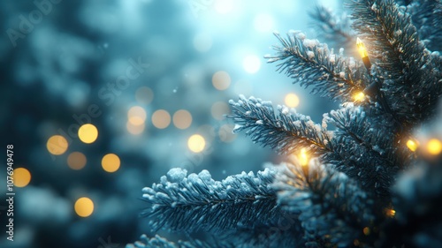 Wallpaper Mural Christmas tree branch, soft bokeh lights, warm golden glow, festive atmosphere, close-up, shallow depth of field, evergreen needles, blurred background. Christmas tree with lights. High Quality Image Torontodigital.ca