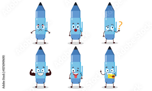 funny pen with different expressions character design illustration