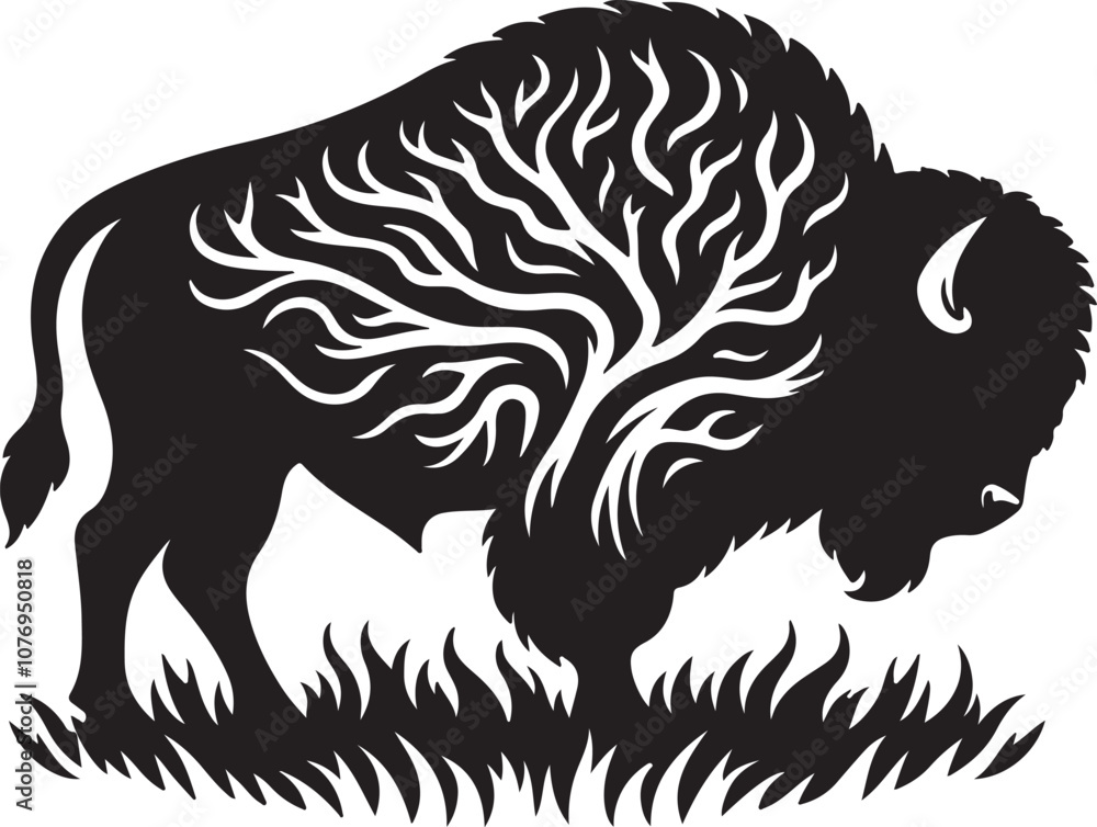 Fototapeta premium Bison Silhouette Vector Art on White Background - Powerful Plains Animal Icon Design