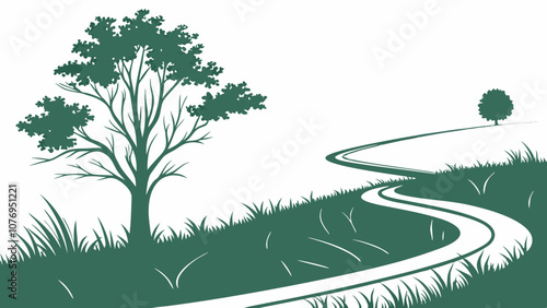 Minimalist landscape illustration of a winding path