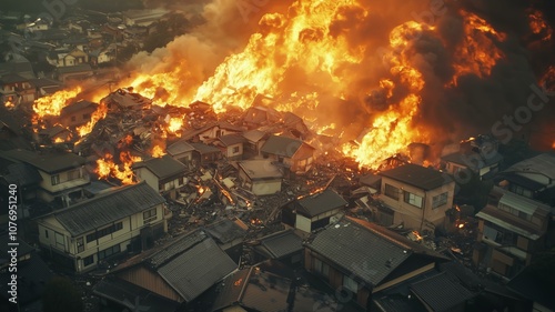 巨大地震による日本家屋の倒壊