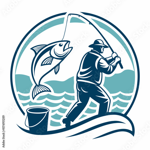 Fishing logo design illustration. Fishing t-shirt design template vector illustration 