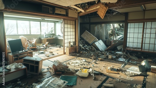 巨大地震による日本家屋の倒壊 photo