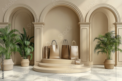 A room with a white wall and a brown archway