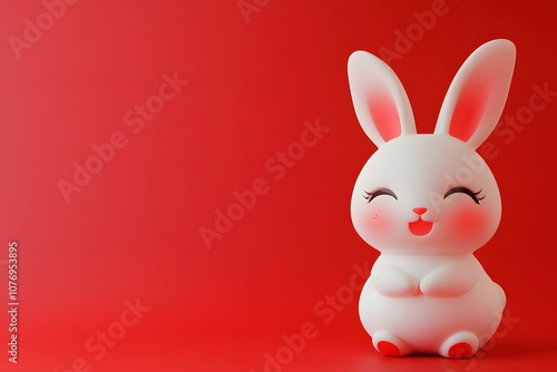 Cute rabbit celebrating Chinese New Year on a red background with copy space, festive illustration symbolizing luck, prosperity, zodiac sign, and traditional holiday celebration