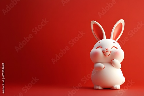 Cute rabbit celebrating Chinese New Year on a red background with copy space, festive illustration symbolizing luck, prosperity, zodiac sign, and traditional holiday celebration