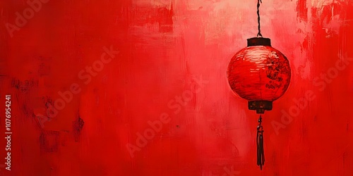 Red background with copy space for Chinese New Year celebration, festive design symbolizing luck, prosperity, and traditional Lunar New Year atmosphere with elegant minimal style