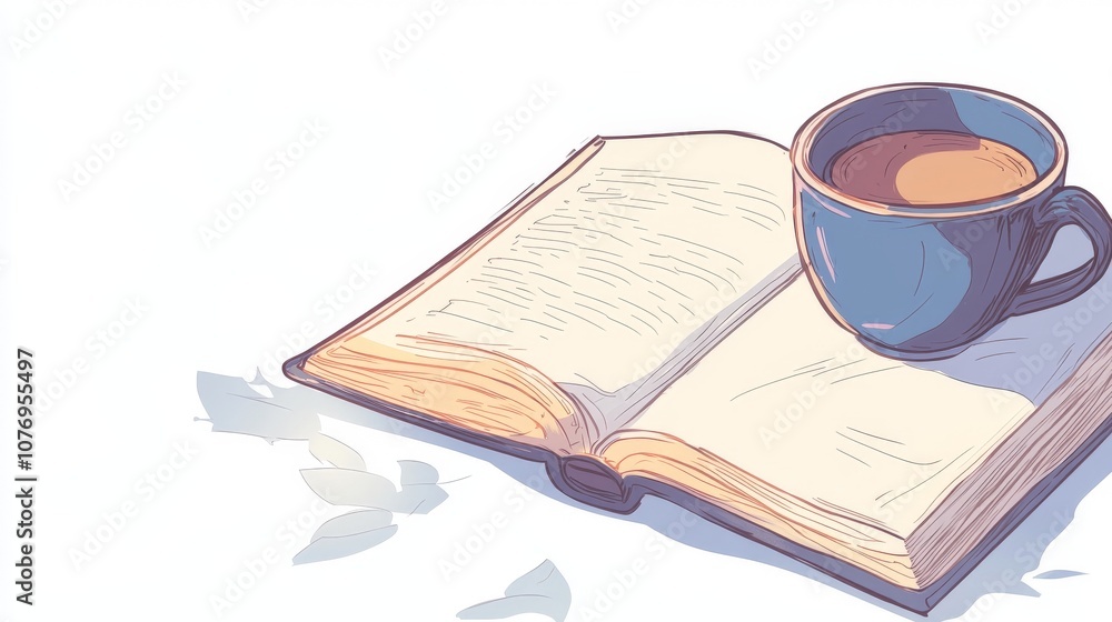 Naklejka premium Cozy Coffee and Book on a Plain Background
