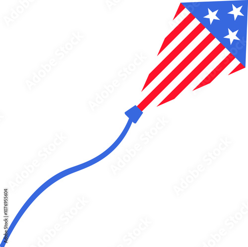 Vector illustration of a kite from the collection of American flag-themed icons. A celebration of American culture and identity. Independence Day celebrations, a decorative element in an American-them