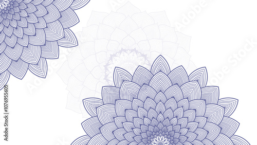Round mandala on dreamy peach fuzz gradient background. Translucent mesh pattern in the form of a mandala. Mandala with floral patterns.Gradient background with round mandala.Vishal 
