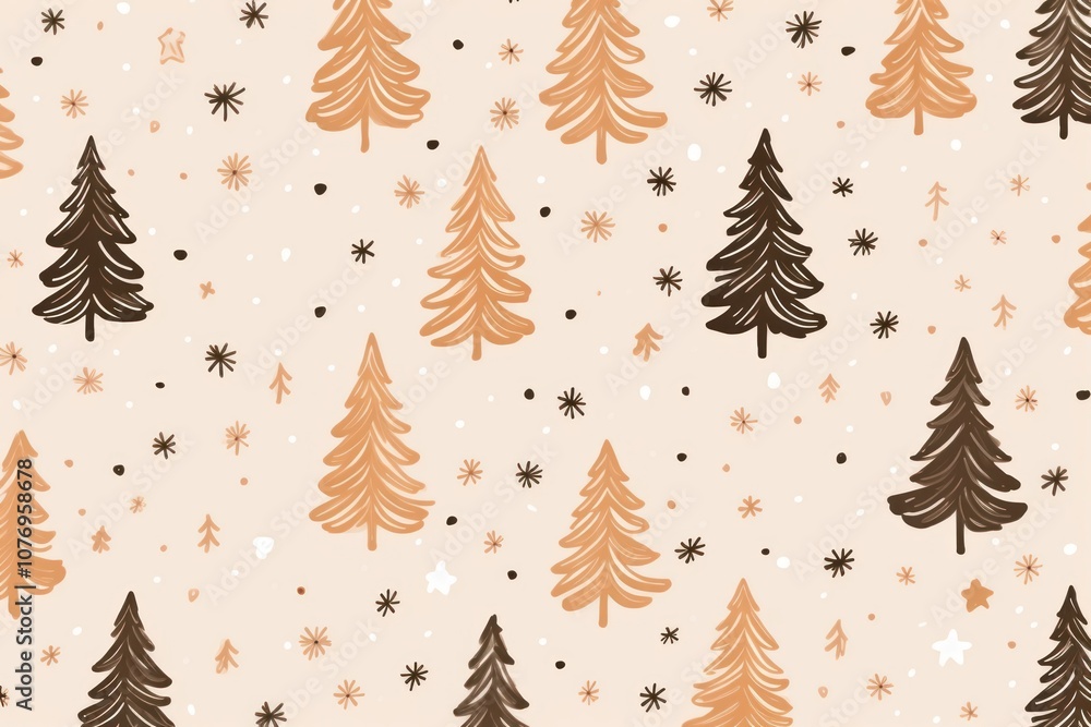 Obraz premium Beige christmas pattern plant tree backgrounds.