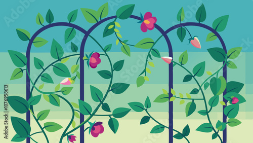 A garden with a trellis and flowers