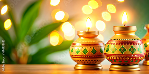 Pongal Lamp Vector Clean Design Kuthu Vilakku Traditional Glowing Light Prosperity Infographic Icons Symbols Stock Image Illustration photo