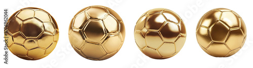 Set of a Gold football balls isolated on a transparent background, PNG file