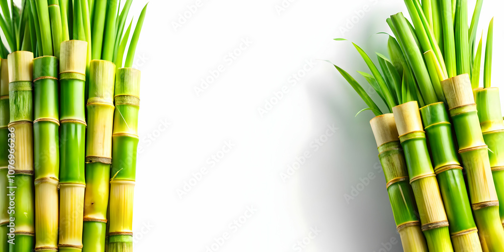 Fototapeta premium Pongal Sugarcane Vector Isolated Stalks Symbolizing Harvest Prosperity Infographic Icons Clean Lines Vibrant Green Colors Stock Concept for Celebrating Tamil Festival