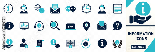 Information icon icons set Containing info, help, inform, support, news, Solid flat vector icon collection