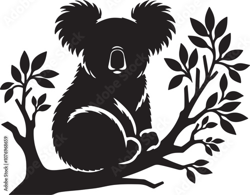 Koala Silhouette Vector Art on White Background - Cute Australian Animal Icon Design

 photo