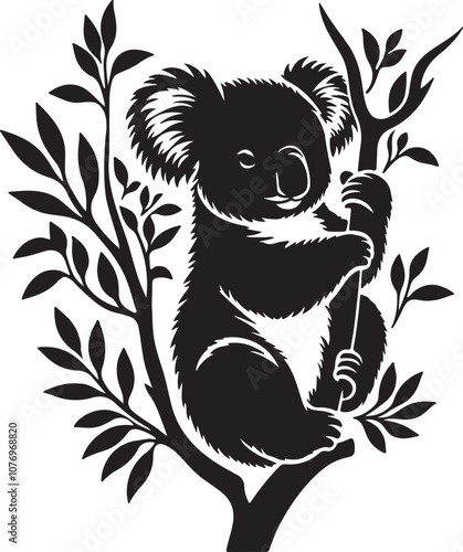 Koala Silhouette Vector Art on White Background - Cute Australian Animal Icon Design

 photo