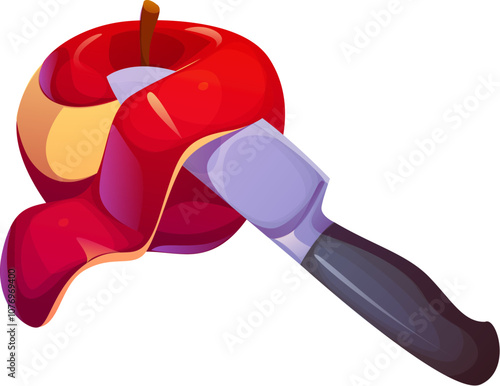 Apple peeling knife for food cooking and preparation process, vector icon. Apple peeling tool or fruit and vegetable peeler utensil and kitchenware equipment for food preparation process pictogram