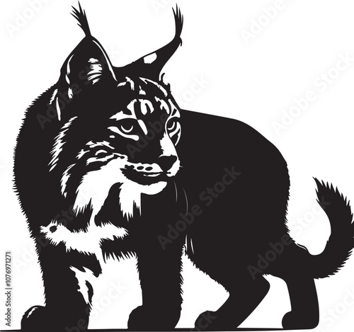 Lynx Silhouette Vector Art on White Background - Stealthy Wild Cat Icon Design

