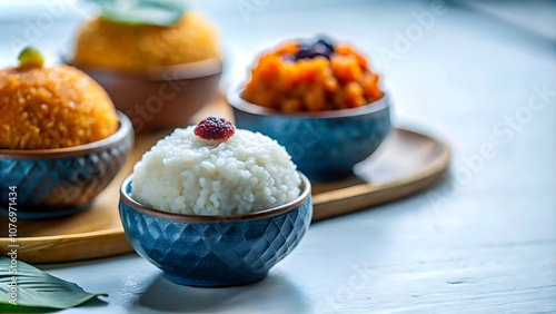 Pongal Sweets Macro Shot of Sakkarai Pongal and Sweet Rice Textures Vibrant Colors Realistic Environment Copy Space Photography Stock Concept photo