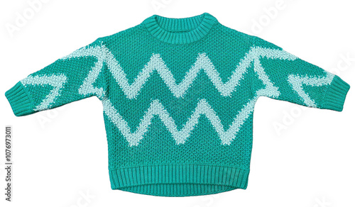 Girls Women Wool Sweater Winter Casual Thick Chevron Sweaters and Colorful Striped Colorblock Male Pullover Long Sleeve O-Neck Jumper Knitted Tops. Top Front Closeup View on Isolated Brown Background.