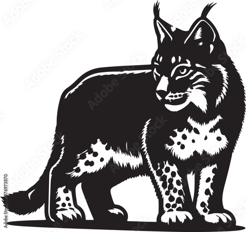 Lynx Silhouette Vector Art on White Background - Stealthy Wild Cat Icon Design

