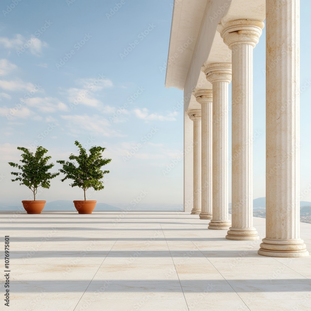 Fototapeta premium Elegant White Pillars Against Clear Blue Sky